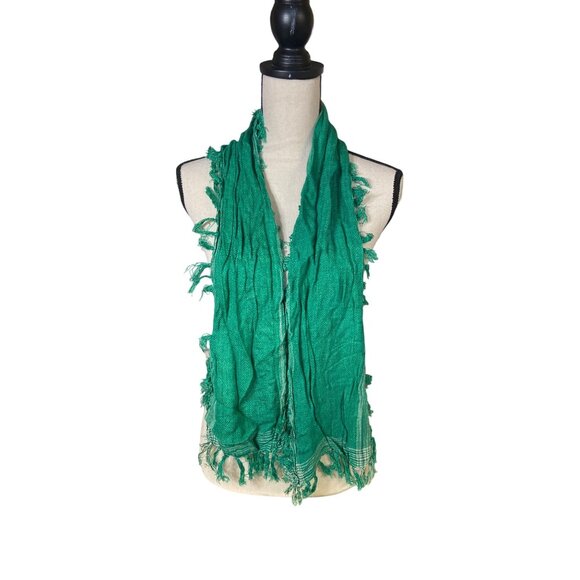 Vintage Schiaparelli Glentex Womens Rectangle Scarf Green Fringed Rayon Lightwei - Picture 1 of 6